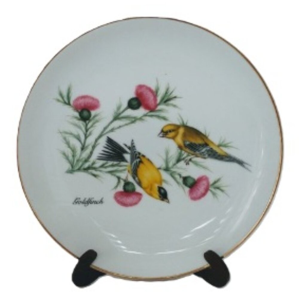 John James Audubon Collector Plate feat. Perched Goldfinch Birds Gold Rim Signed